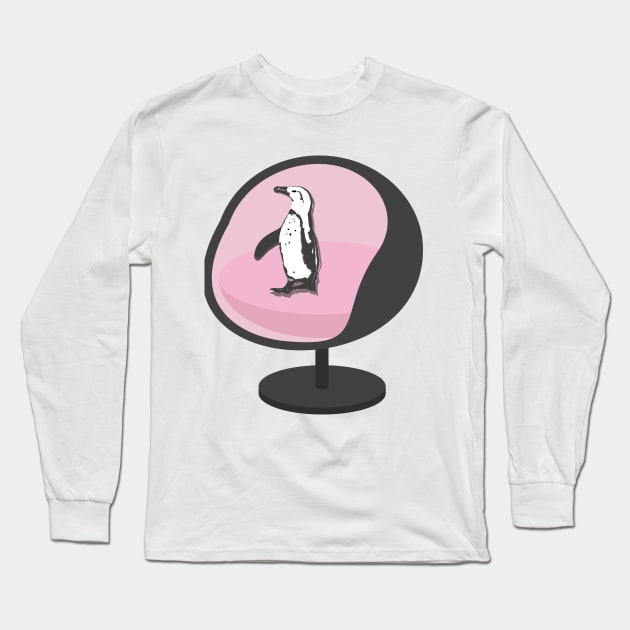 African Penguin Sitting on a Pink Egg Chair Long Sleeve T-Shirt by Lisa Williams Design